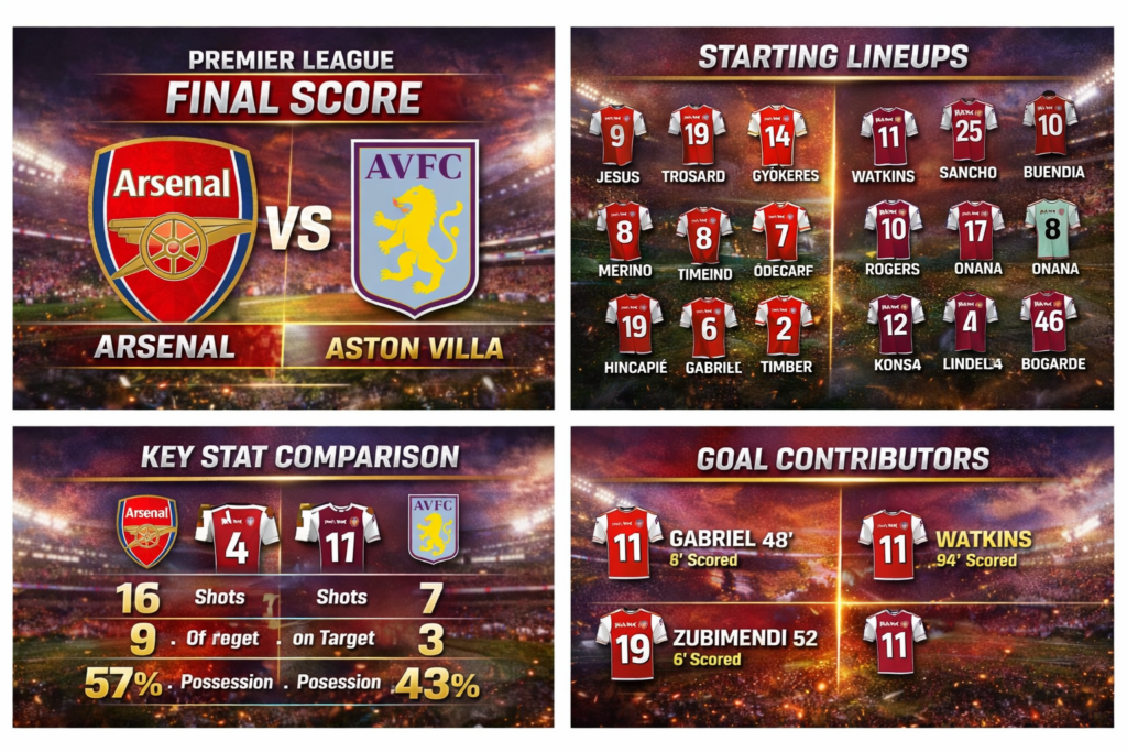 arsenal f.c. vs aston villa lineups